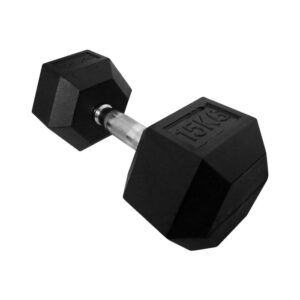 Gainmotion Fixed Hex Rubber Dumbbells – 15kg Pair (Black)