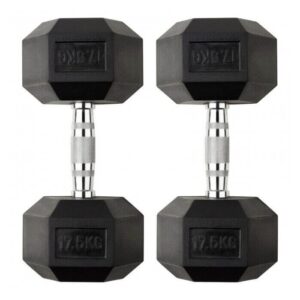 Gainmotion Fixed Hex Rubber Dumbbells – 17.5kg Pair (Black)