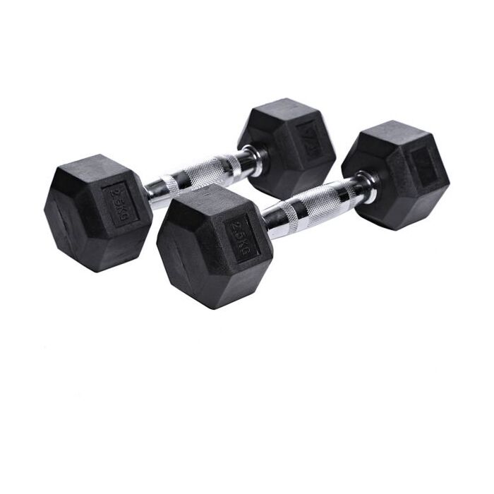 Gainmotion Fixed Hex Rubber Dumbbells – 2.5kg Pair (Black)