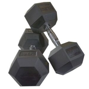 Gainmotion Fixed Hex Rubber Dumbbells – 22.5kg Pair (Black)