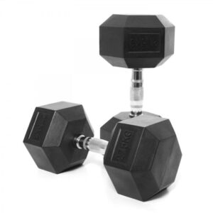 Gainmotion Fixed Hex Rubber Dumbbells – 27.5kg Pair (Black)