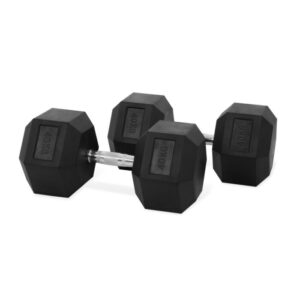 Gainmotion Fixed Hex Rubber Dumbbells – 40kg Pair (Black)
