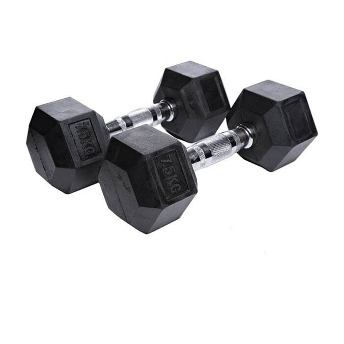 Gainmotion Fixed Hex Rubber Dumbbells – 7.5kg Pair (Black)