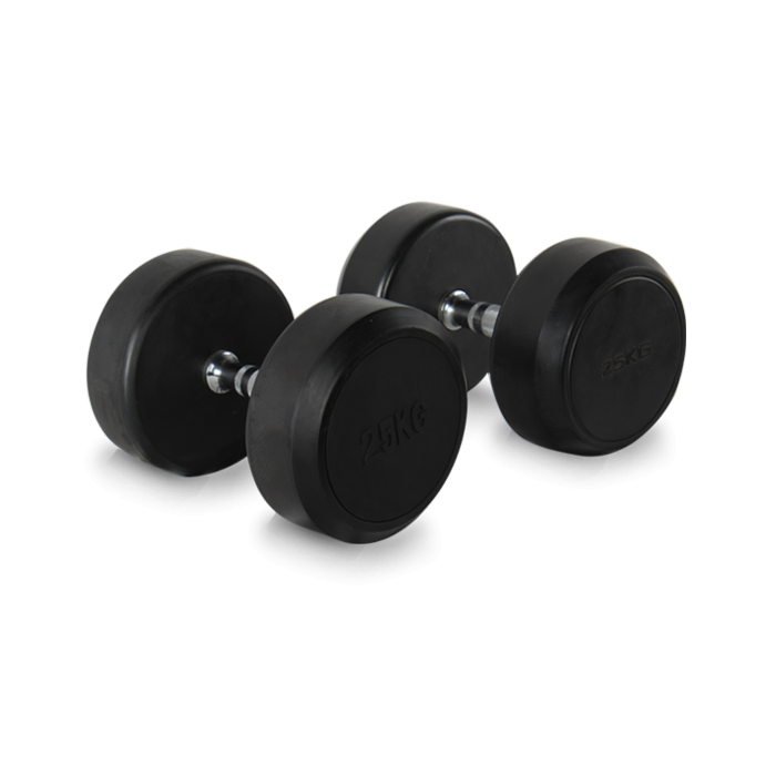 Gainmotion Fixed Round Rubber Dumbbells – 7.5kg Pair (Black)